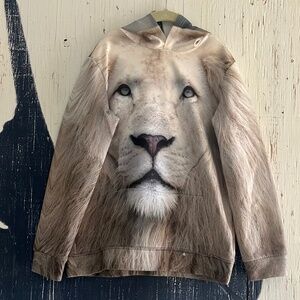 LION FACE PRINTED HOODIE SIZE 10